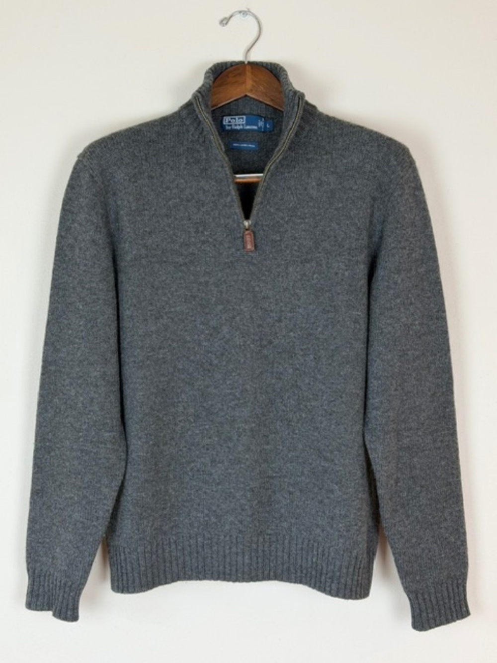 Polo Ralph Lauren Gray Half Zip Sweater 100% Wool Size Large
